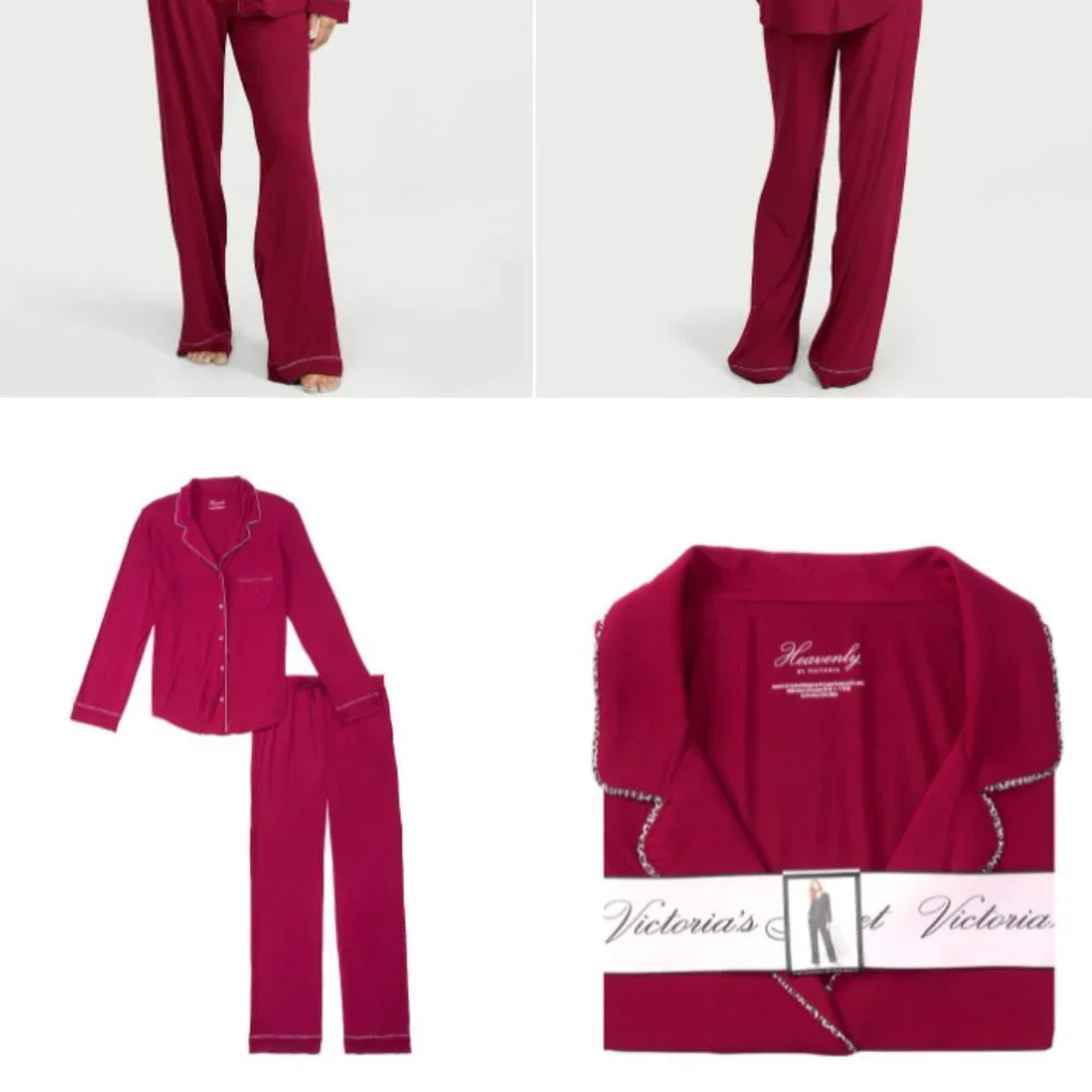 VS XS Regular 30" Inseam Modal PJ Set Red with Leopard Piping NWT - Picture 3 of 16